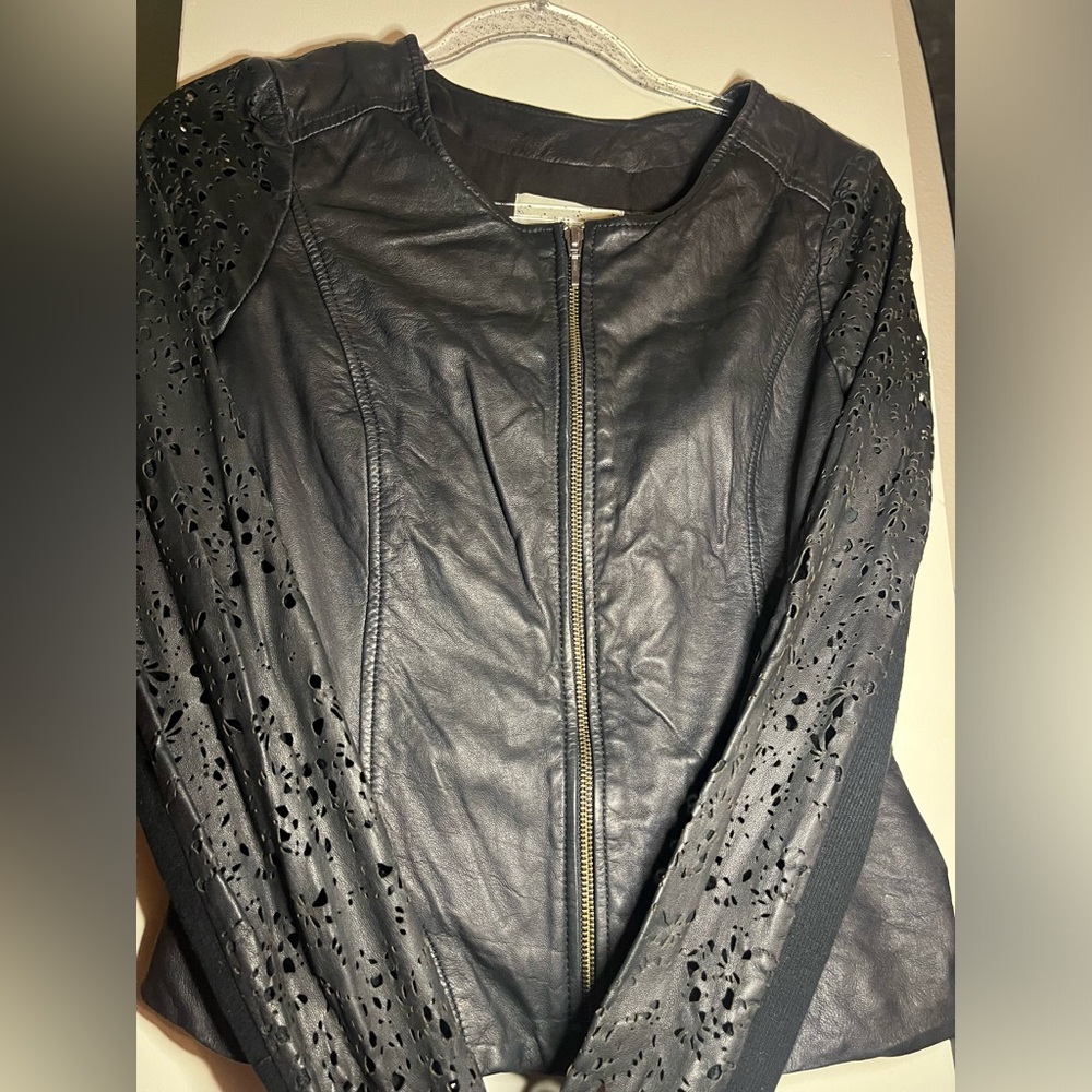 jean leather hinge jacket size small! *read description*